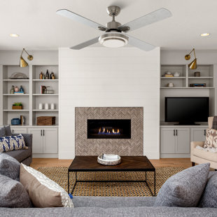 WARMIPLANET Ceiling Fan with Lights Remote Control, 52 Inch, Nickel (4-Blades)