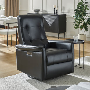 HOKKU DESIGNS Rovnak Leather Rocker Electronic Power Swivel Recliner with USB