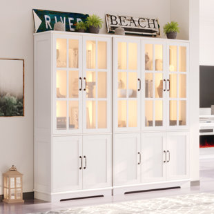 BRAYDEN STUDIO® Duniya 10 - Door Accent Cabinet with LED Lights, 5 Tier Large Modern Wood Kitchen Pantry with Acrylic Glass Doors & Shelves