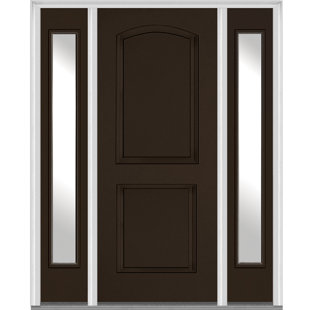 MMI DOOR Painted Fiberglass 2-Panel Exterior Door with Two Sidelites