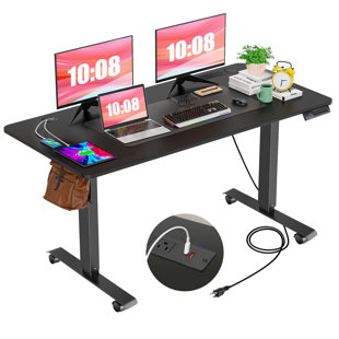 INBOX ZERO Hubing Electric Height Adjustable Standing Desk With 2 Usb Ports And 3 Power Outlets，4 Lockable Casters, 2 Hooks, Big Mouse Pad
