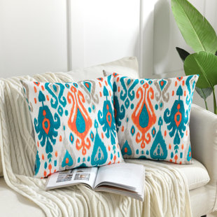 HANG ZHOU YONG WANG JIA FANG YOU XIAN GONG SI Ikat Cotton Canvas Pillow Covers(Set of 2, No Pillow Insert)
