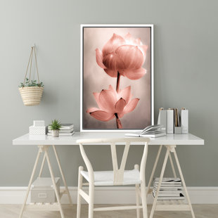 IDEA4WALL Flower Blossom Vibrant Lotus Flower Bright Floral Bathroom Pictures Large Framed Canvas Painting Print Wall Art
