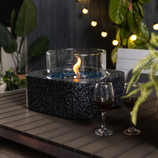 AJ ENJOY 17“ Square Concrete Large Tabletop Fireplace fueled by Bio-ethanol or Gel with Glass Wind Guard
