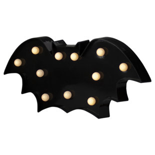 NORTHLIGHT SEASONAL 12" LED Lighted Black Bat Halloween Marquee Sign