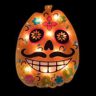 NORTHLIGHT SEASONAL 15" Lighted Sugar Skull Pumpkin Halloween Window Silhouette