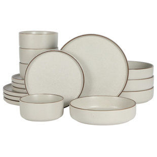 Gibson Elite Gelston Stoneware Matte Reactive Glaze 16 Piece Plates and Bowl Dinnerware Set - Cream