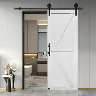 S&Z TOPHAND MDF Barn Door Easy Assembly -Solid Slab Covered with Water-Proof PVC Surface with Hardware Kit