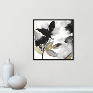 CASA FINE ARTS Black Petals Gold Leaves I Print by Asia Jensen