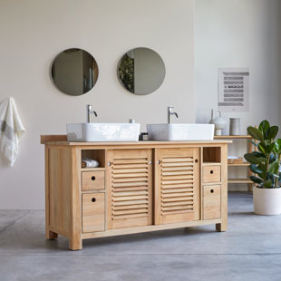 TIKAMOON Coline 57'' Double Bathroom Vanity with Solid Wood Top