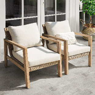 EBERN DESIGNS Raylei Acacia Wood Club Chairs With Water Proof Cushion and Ergonomic Slanted Backrest