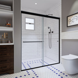 EXBRITE 56" - 60" W x 72" H Double Sliding Semi-Frameless Shower Door