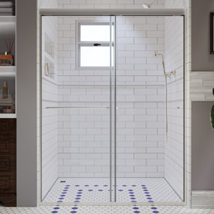 EXBRITE 50'' - 54'' W x 72'' H Double Sliding Semi-Frameless Shower Door