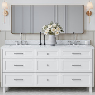 ARIEL BATH ARIEL Monroe 73 Double Sink Bathroom Vanity with Italian Carrara Marble Top