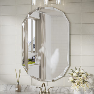 MERCER41 Pearlette Oval Beveled Frameless Bathroom Vanity Mirror Decorative Wall Accent Mirror