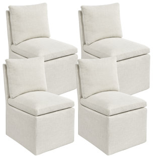 HOKKU DESIGNS 19" Wide Modern Beige Dining Chair With Padded Backrest (Set of 4)