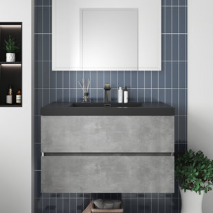 ORREN ELLIS Winstone 36 inch Fully Assembled Single Floating Bathroom Vanity with Quartz Sink