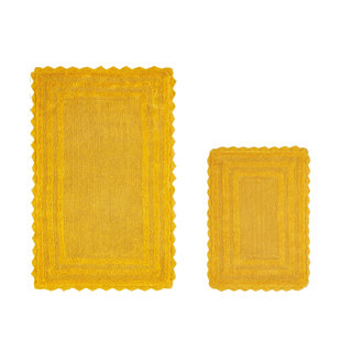 WINSTON PORTER Rasika 100% Cotton Tufted 2 Piece Bathroom Rug Set, Reversible, Super Absorbent & Extra Soft Machine Washable Bath Rug Ideal for Shower & Tub Areas