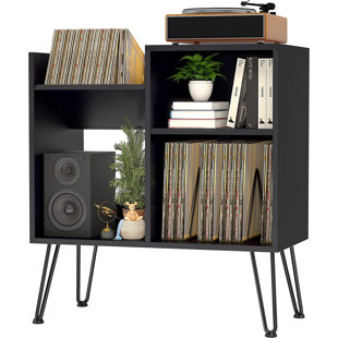 ELAINE MERCURE Record Player Stand, Turntable Stand With Record Storage, Vinyl Record Storage Cabinet With Metal Legs, Record Player Table Holds Up To 250 Albums For Living Room, Bedroom, Office, Etc