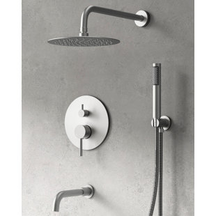 GRANDJOY ClassicRain Round Shower System 10inch Wall Mount Rainfall Shower Head Bathtub Spout Handheld Spray