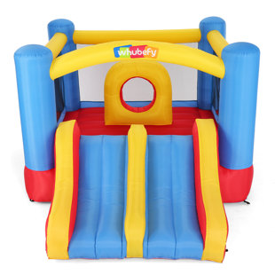 DREAMDWELL HOME Kids Party Castle Bounce House, Indoor/Outdoor Bouncy House, UL Blower Included, Trendy Pastel Color, 2 Fun Slide & Bounce Area, Castle Theme For Kids