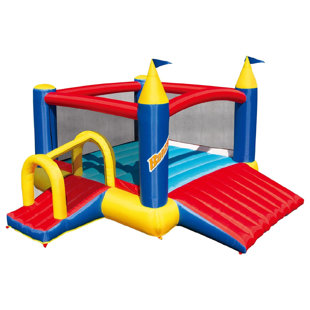 Banzai Slide N Fun Inflatable Slide and Bounce House with Soccer Net and Ball