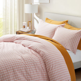 SWEETY PIE INC Washed Cotton Gingham Plaid Duvet Cover Set