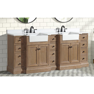 ARI KITCHEN & BATH Kelly 84" Freestanding Bathroom Vanity Weathered Fi