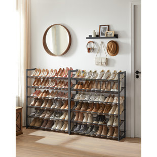 REBRILLIANT 48-60 Pair Stackable Shoe Rack, with Adjustable Flat or Angled Shelves