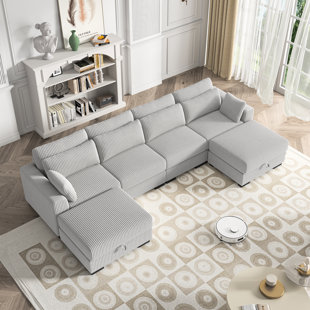SOMUBI 6-Piece 132.2" U-Shaped Symmetrical Upholstery Sectional Sofa With Movable Storage Ottomans, Corduroy Sofa Collection