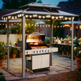 EROMMY 8 Ft. W x 6 Ft. D Grill Gazebo, Outdoor Metal Frame with Double Roof