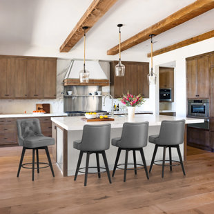 WILDON HOME® Dryver Swivel Upholstered Counter Stool with Solid Wood Frame (Set of 4)