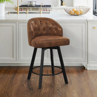 WILDON HOME® Elyan Swivel Upholstered Counter Stool with Metal Frame