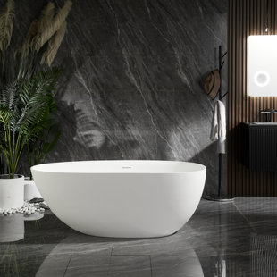 CPINGAO 55'' x 28.5'' Freestanding Soaking Solid Surface Bathtub