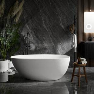 CPINGAO 74.807087'' x 33.46'' Freestanding Soaking Solid Surface Bathtub