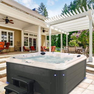 AQUALIFE® BY STRONG SPAS® Grand Banks 6-Person 81-Jet Non-Lounger Hot Tub Spa with 3 Pumps, LED Lighting, Stainless Steel Heater and Ozonator, Insulated Cover Included and Steps Included