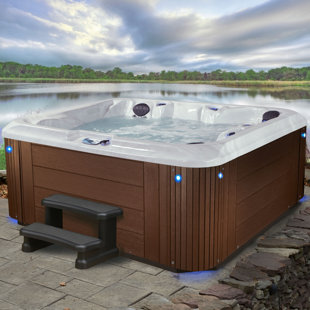 AQUALIFE® BY STRONG SPAS® Grand Banks 5-Person 81-Jet Acrylic Lounger Hot Tub Spa, Stainless Steel Heater and Ozonator, Multi Color LED Lighting, Insulated Cover Included