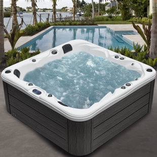 AQUALIFE® BY STRONG SPAS® Surfaces 3-4 Person 36-Jet 72-Port Double-Lounger Hot Tub Spa with Bluetooth, Stainless Steel Heater, Programmable LED Lighting, Insulated Cover Included