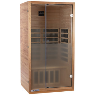 LIFESMART SPAS AND SAUNAS Lifesmart Sahara LSS-1, 1-Person Indoor Okoume+Hemlock Infrared Sauna with 4 Carbon Heaters