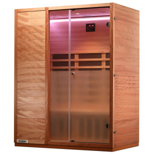 LIFESMART SPAS AND SAUNAS Lifesmart Sahara LSS-3, 3-Person Indoor Okoume+Hemlock Infrared Sauna with 6 Carbon Heaters