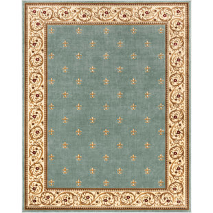 Well Woven Barclay Fleur De Lis Traditional Oriental Light Blue Plush Rug