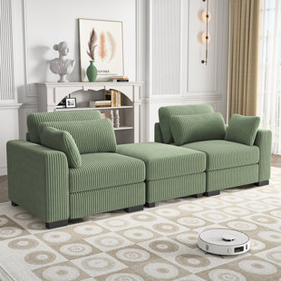 SOMUBI 3-Piece 74" L-Shaped Reversible Upholstery Sectional Sofa With A Movable Storage Ottoman, Corduroy Sofa Collection