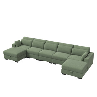 SOMUBI 7-Piece 161.3" Symmetrical Upholstery Sectional Sofa With Movable Storage Ottomans, Corduroy Sofa Collection