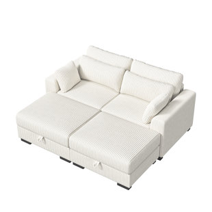 SOMUBI 4-Piece 74" Upholstery Loveseat Sofa Bed With Lumbar Pillows & 2 Movable Storage Ottomans, Corduroy Sofa Collection