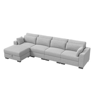 SOMUBI 5-Piece 132.2" L-Shaped Reversible Upholstery Sectional Sofa With Movable Storage Ottoman, Corduroy Sofa Collection