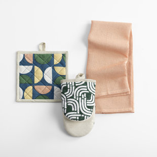 NO. 918 MILLENNIAL Scandi Retro Geometric Mini Oven Mitt, Potholder, And Kitchen Towel Set