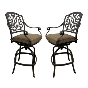 K&B PATIO Kristy Powder Coated Aluminum Outdoor 30'' Bar Stool with Cushion (Set of 2)