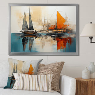 LONGSHORE TIDES Moonlight Saiboat Collage Horizon II - Boat Sailing Wall Art