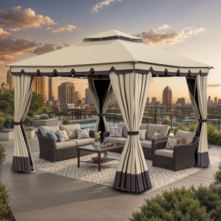 BALCONERA Outdoor 10 Ft. W x 10 Ft. D Soft Roof Gazebos Metal Patio Gazebo