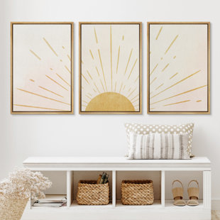 IDEA4WALL Bright Light Yellow Sun Shine Modern Minimalist Canvas Wall Art Neutral Print Set 3 Pieces Decor